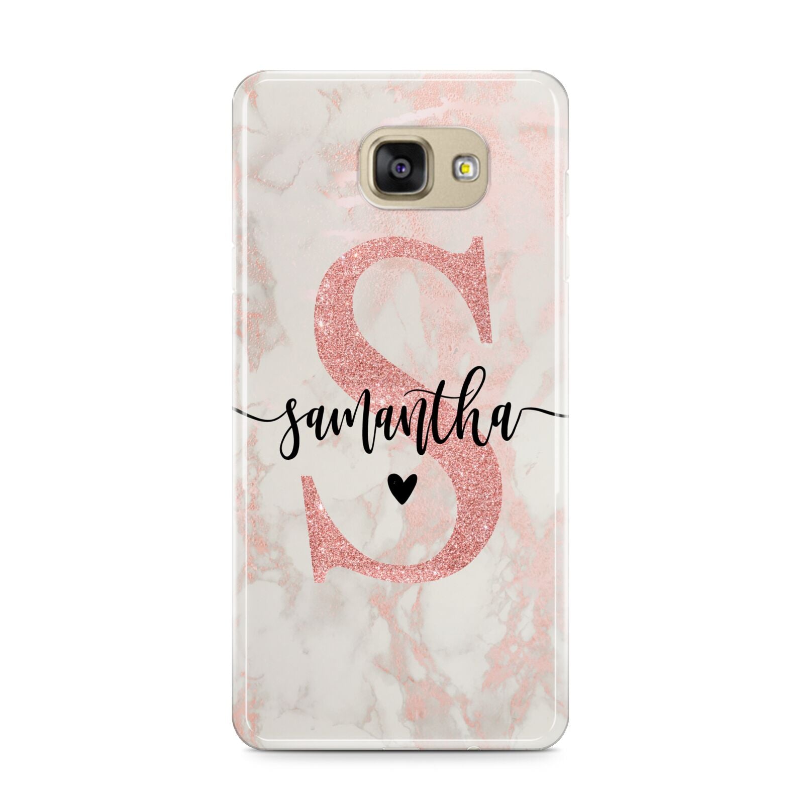 Pink Marble Glitter Monogram Personalised Name Samsung Galaxy A9 2016 Case on gold phone