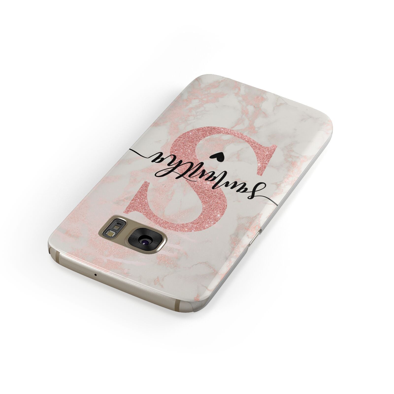 Pink Marble Glitter Monogram Personalised Name Samsung Galaxy Case Front Close Up