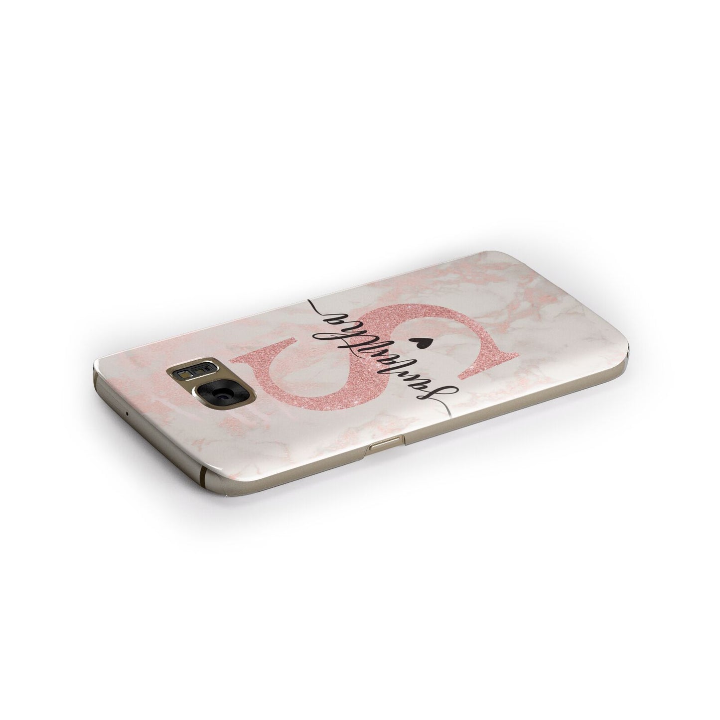 Pink Marble Glitter Monogram Personalised Name Samsung Galaxy Case Side Close Up