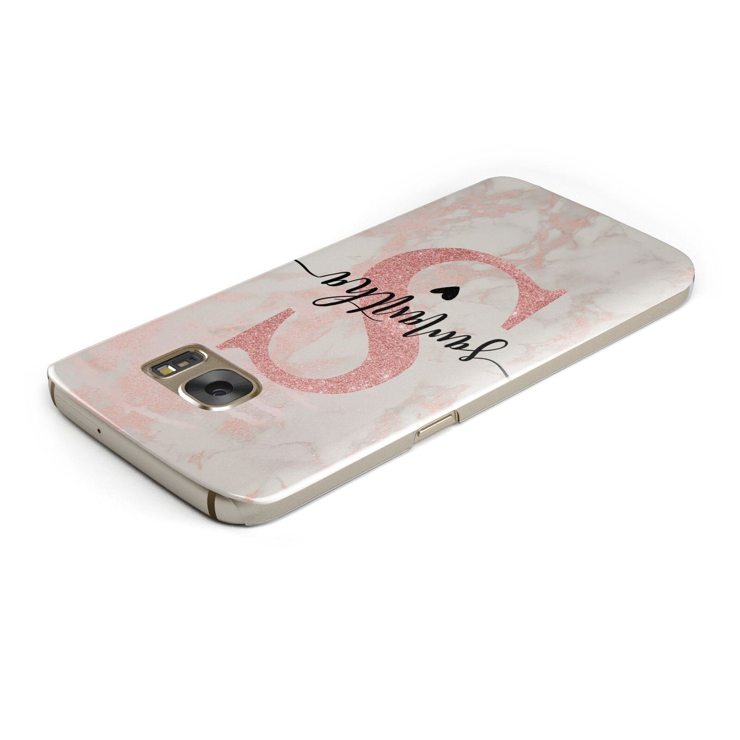 Pink Marble Glitter Monogram Personalised Name Samsung Galaxy Case Top Cutout