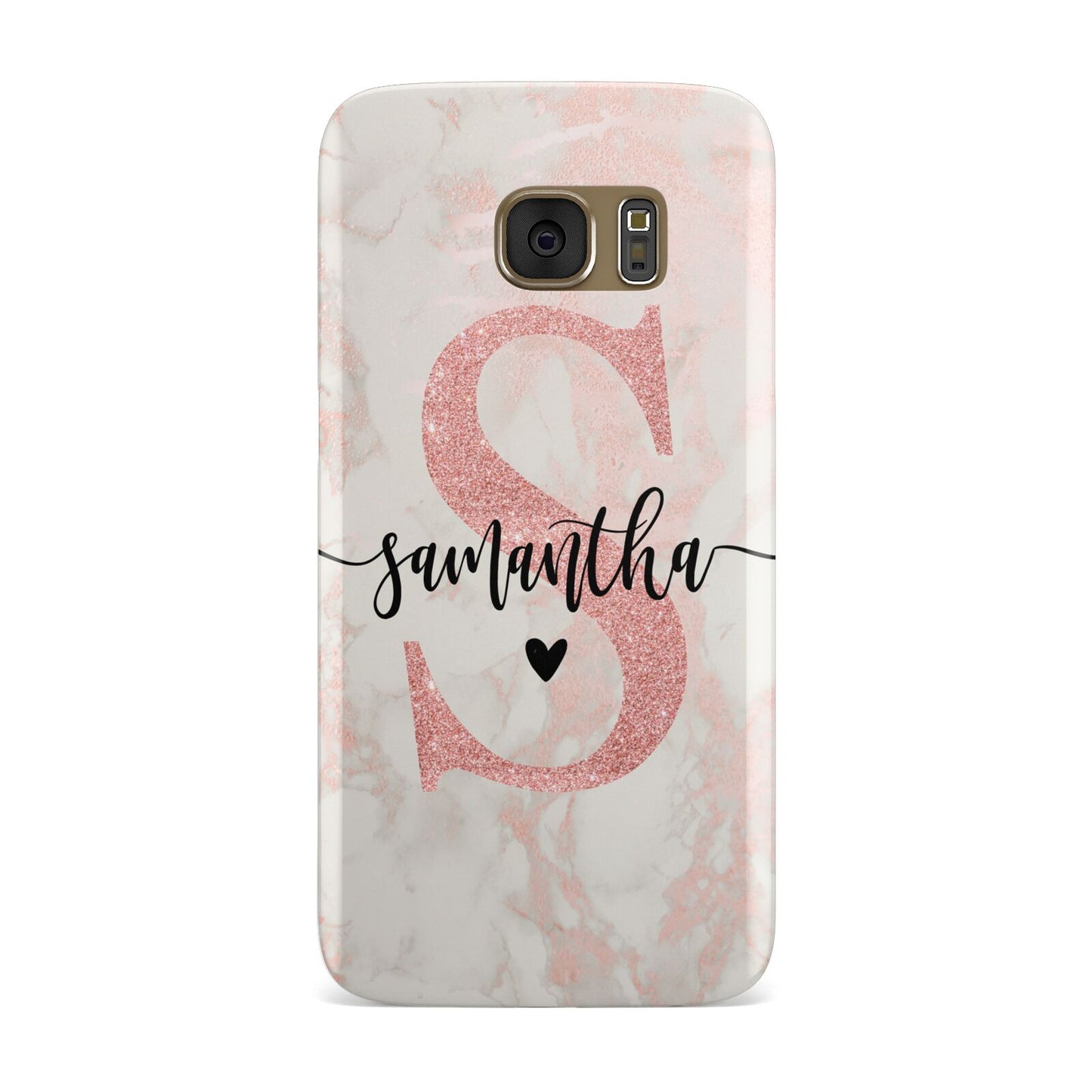 Pink Marble Glitter Monogram Personalised Name Samsung Galaxy Case