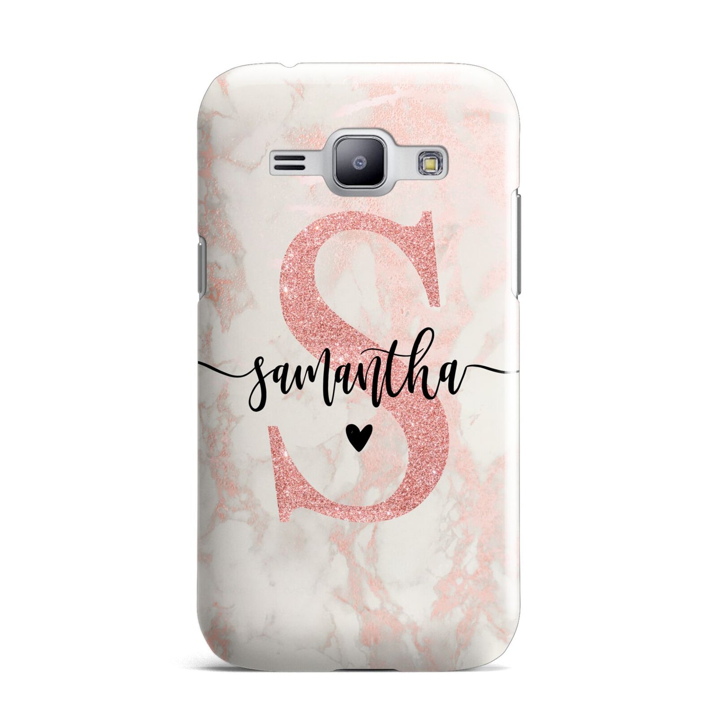 Pink Marble Glitter Monogram Personalised Name Samsung Galaxy J1 2015 Case