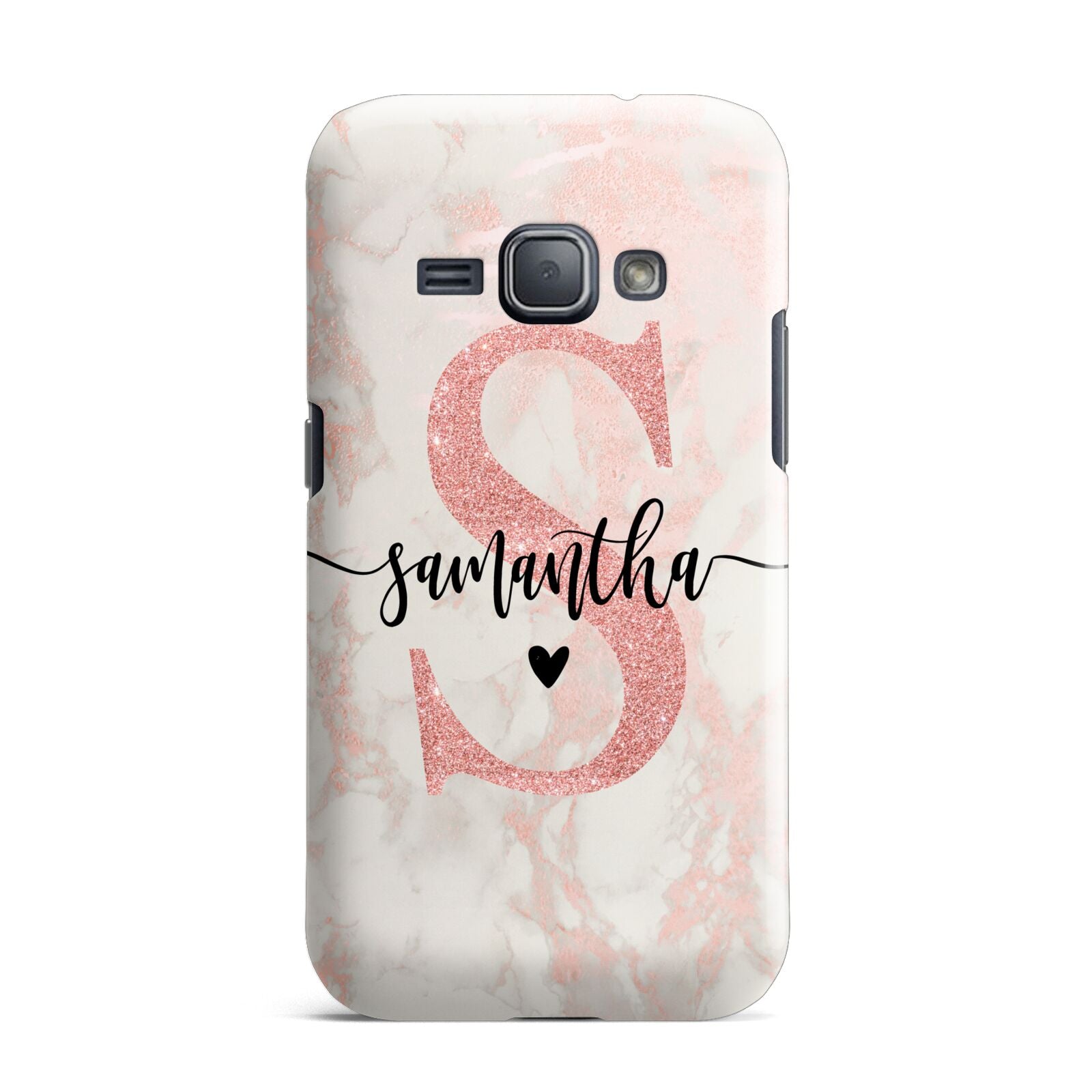 Pink Marble Glitter Monogram Personalised Name Samsung Galaxy J1 2016 Case