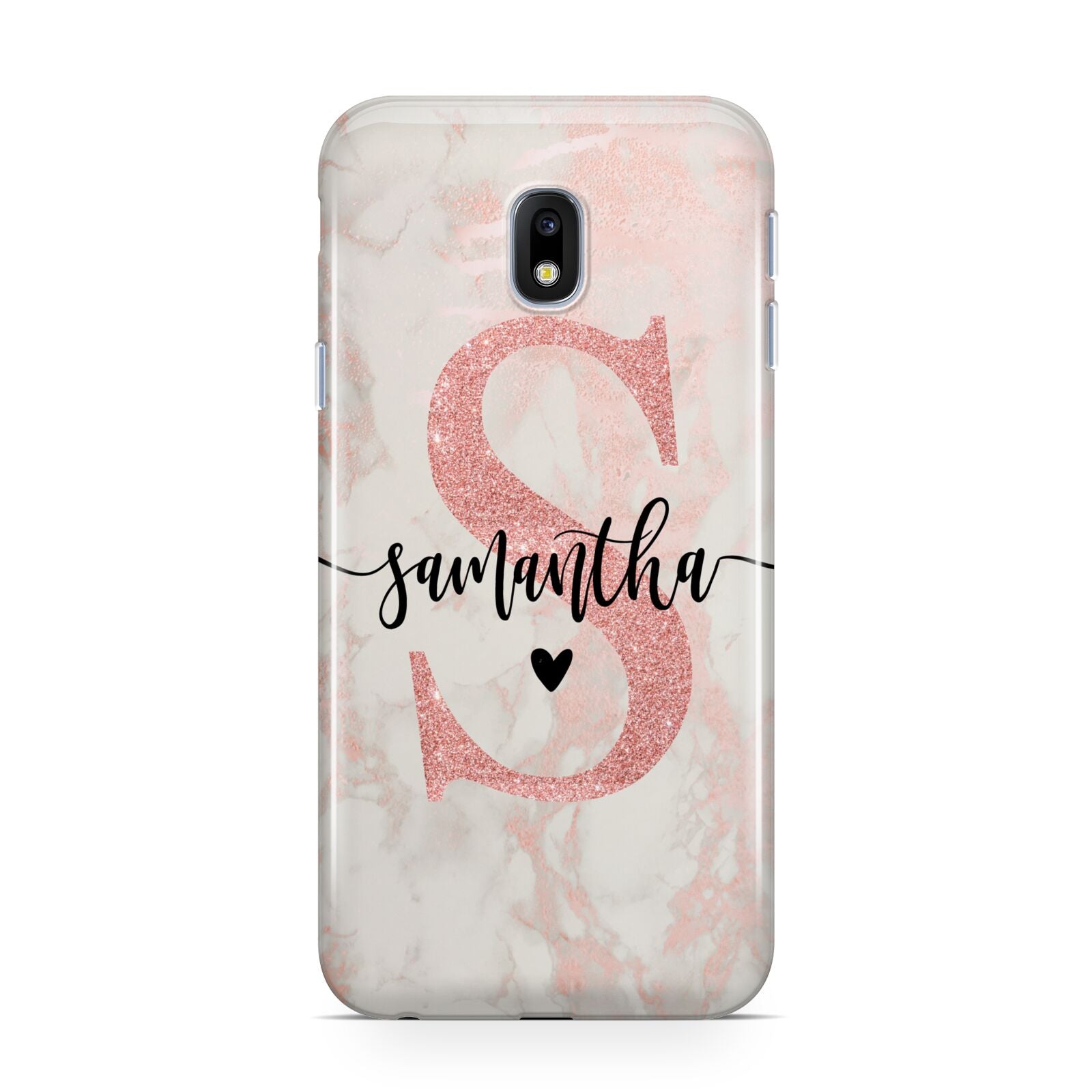 Pink Marble Glitter Monogram Personalised Name Samsung Galaxy J3 2017 Case