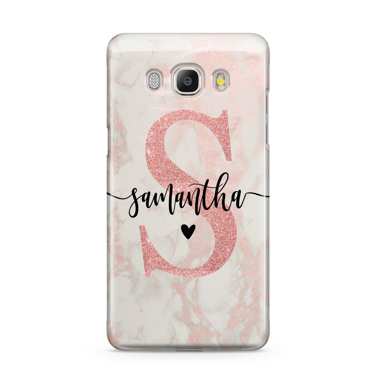 Pink Marble Glitter Monogram Personalised Name Samsung Galaxy J5 2016 Case