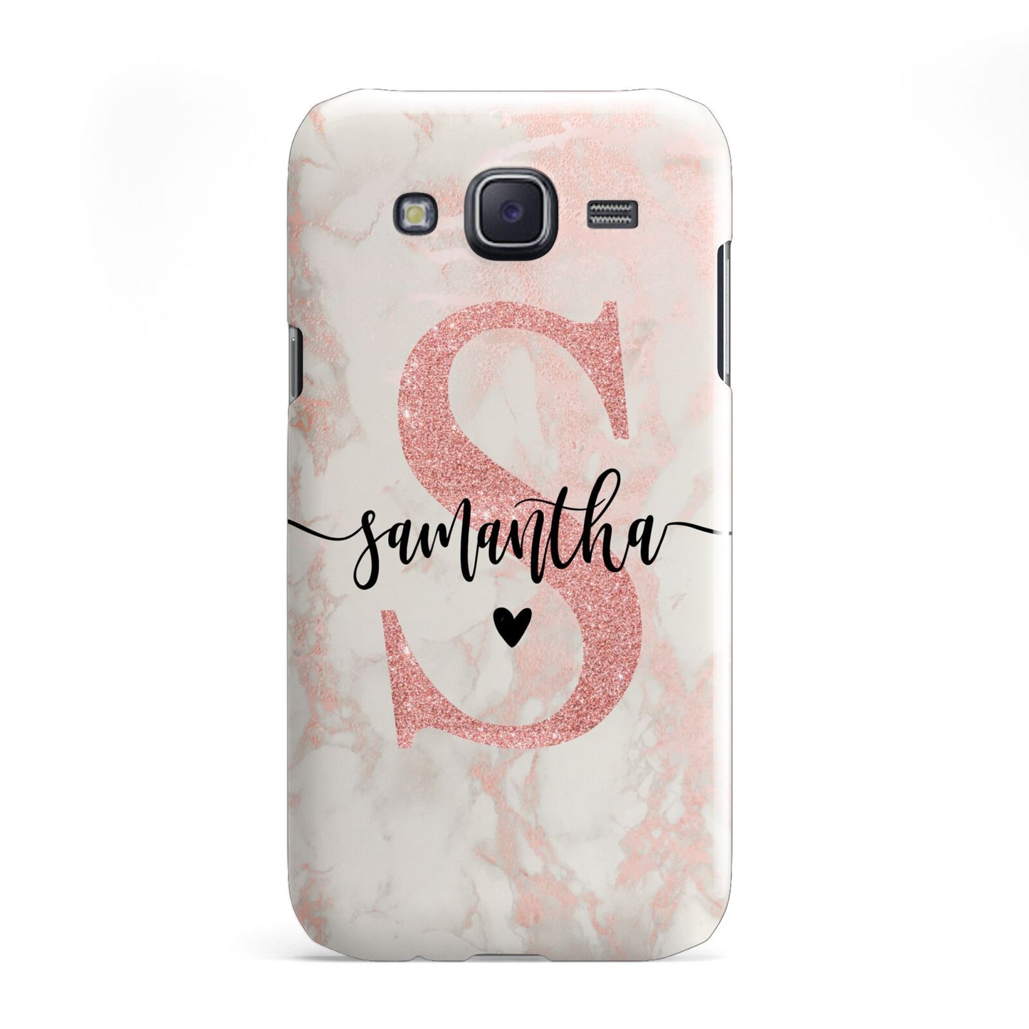 Pink Marble Glitter Monogram Personalised Name Samsung Galaxy J5 Case