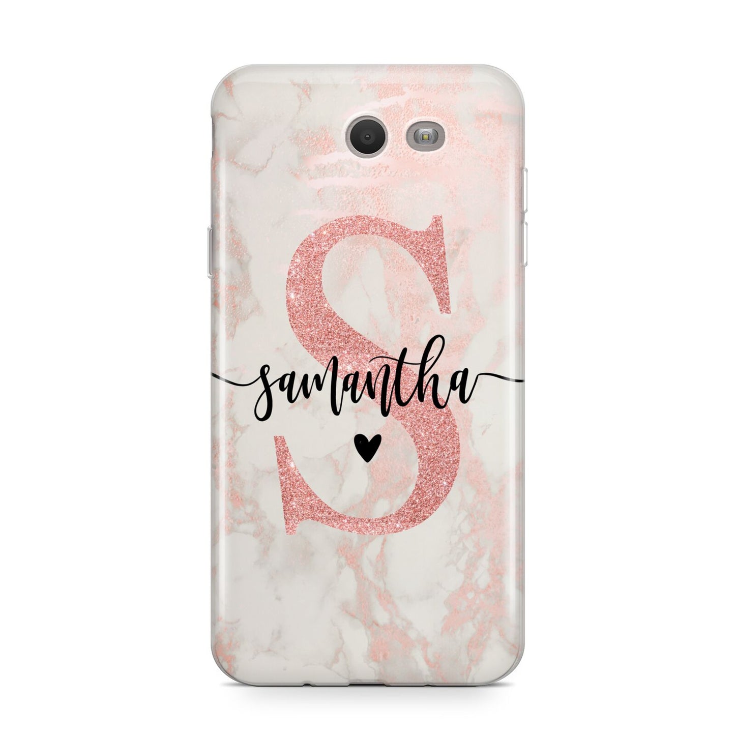 Pink Marble Glitter Monogram Personalised Name Samsung Galaxy J7 2017 Case