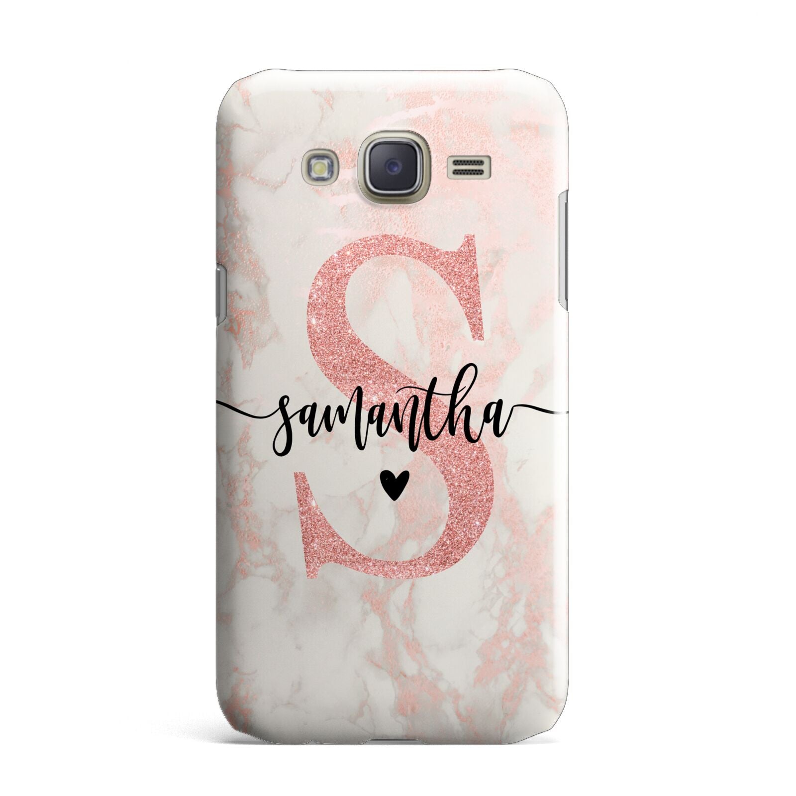 Pink Marble Glitter Monogram Personalised Name Samsung Galaxy J7 Case