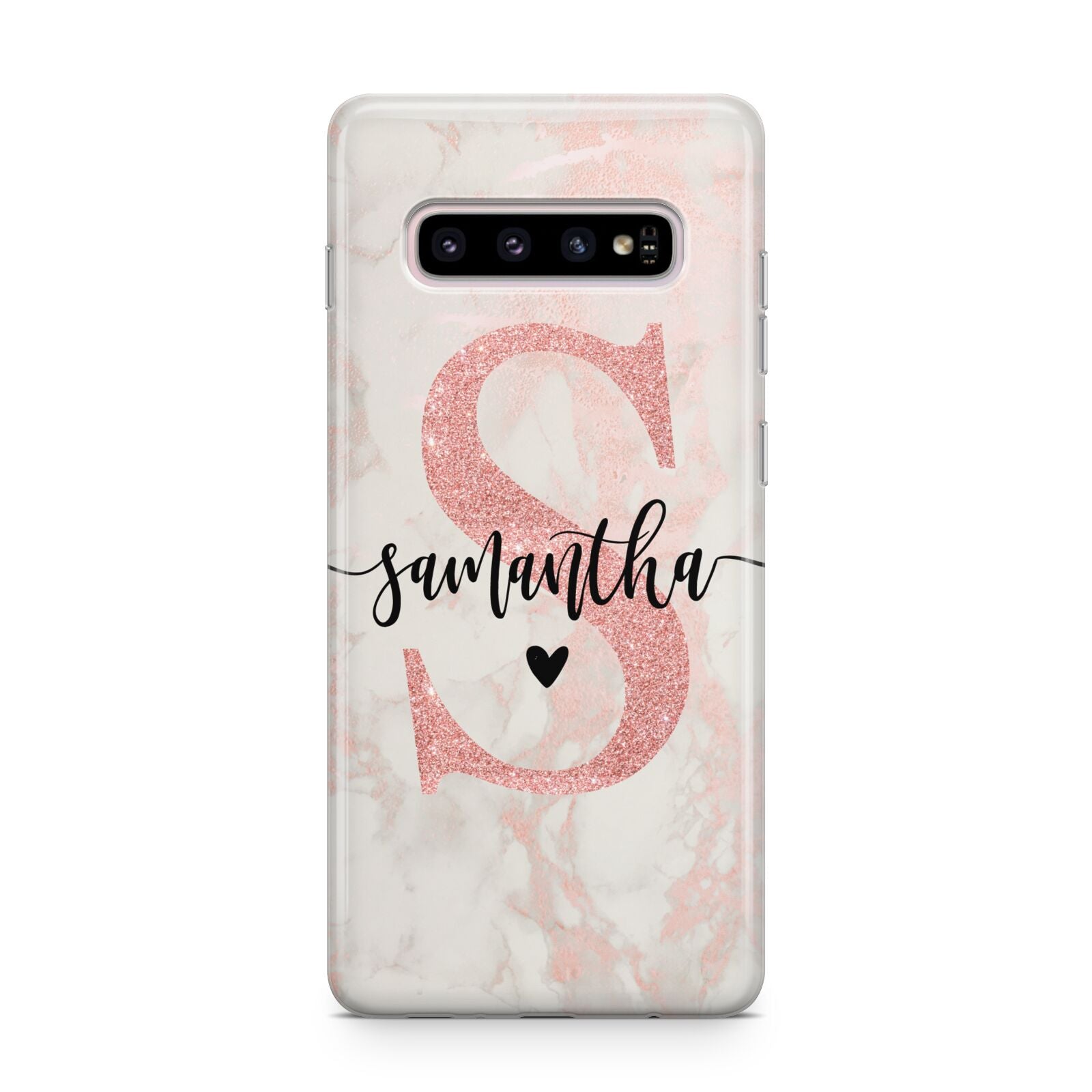 Pink Marble Glitter Monogram Personalised Name Samsung Galaxy S10 Plus Case