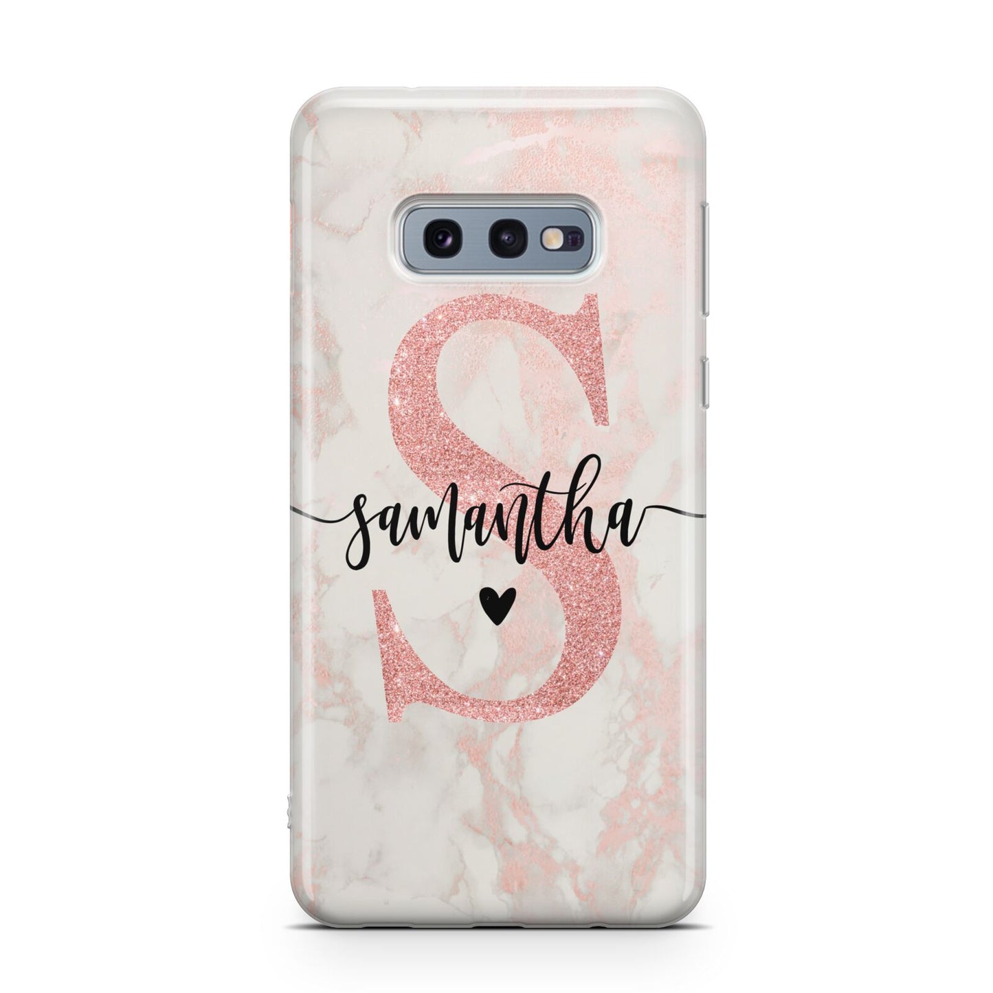 Pink Marble Glitter Monogram Personalised Name Samsung Galaxy S10E Case