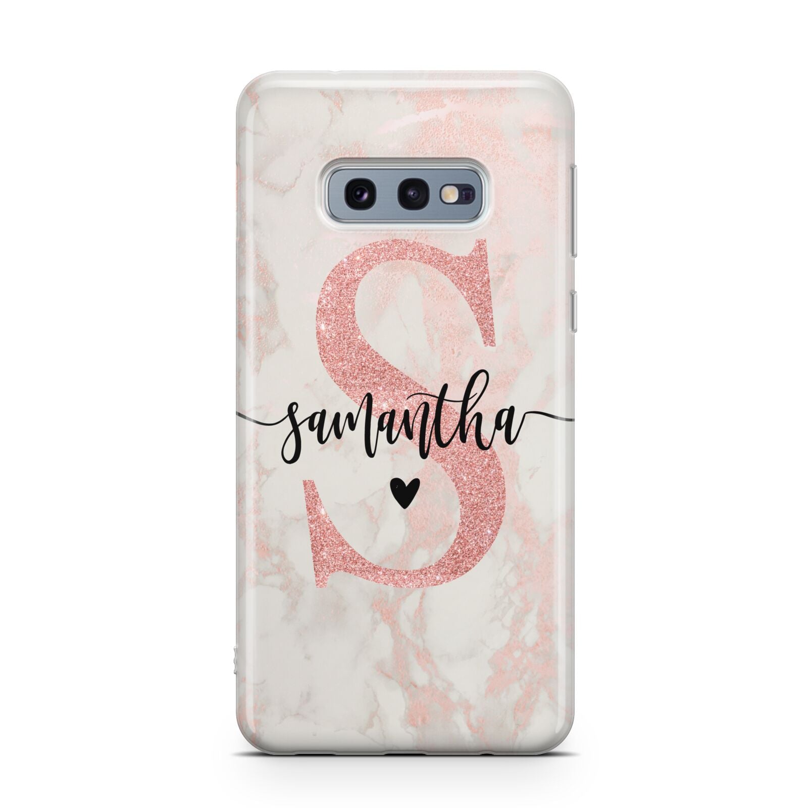 Pink Marble Glitter Monogram Personalised Name Samsung Galaxy S10E Case