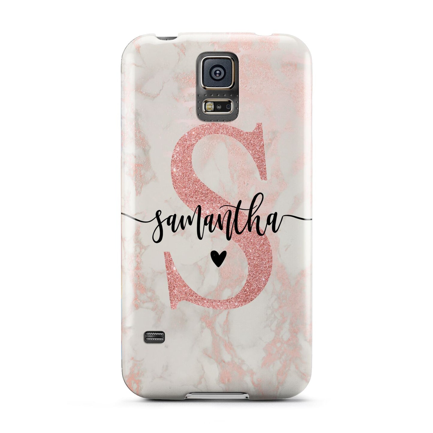 Pink Marble Glitter Monogram Personalised Name Samsung Galaxy S5 Case