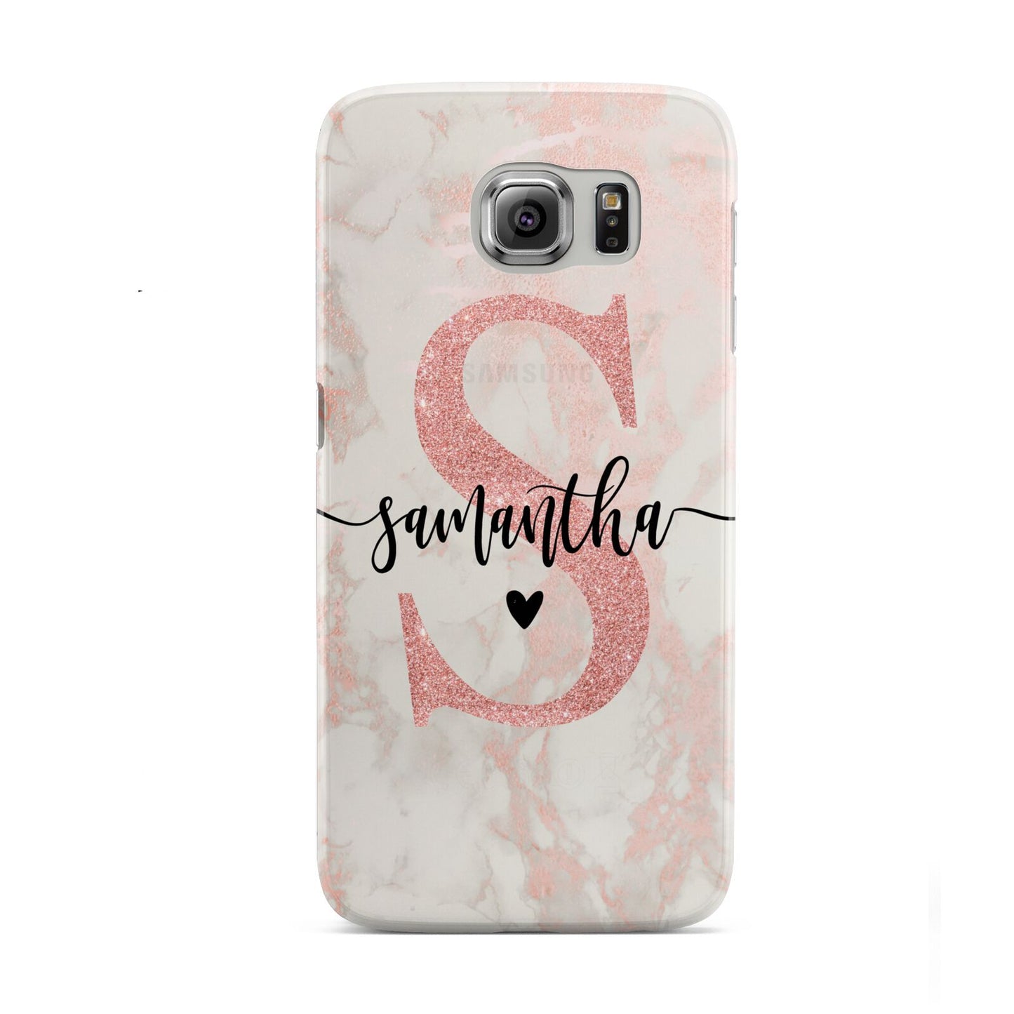 Pink Marble Glitter Monogram Personalised Name Samsung Galaxy S6 Case