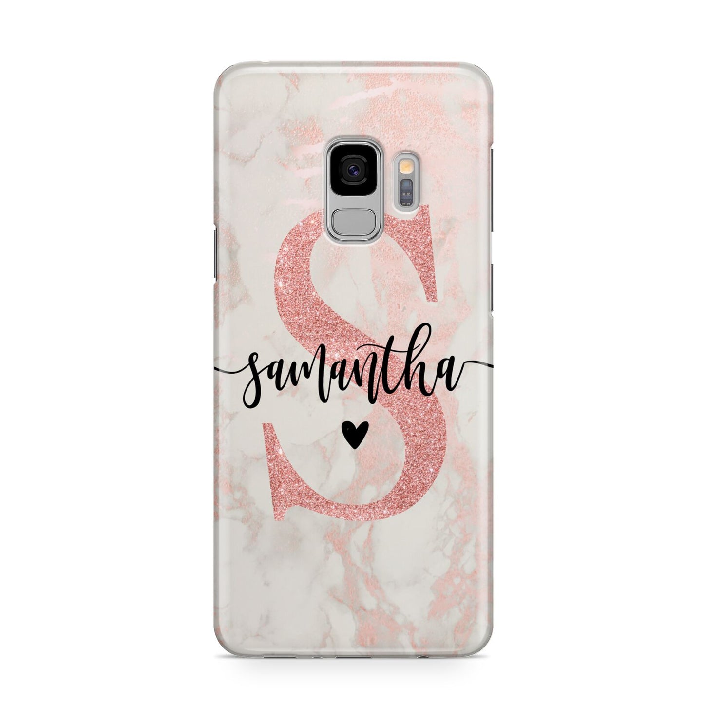 Pink Marble Glitter Monogram Personalised Name Samsung Galaxy S9 Case