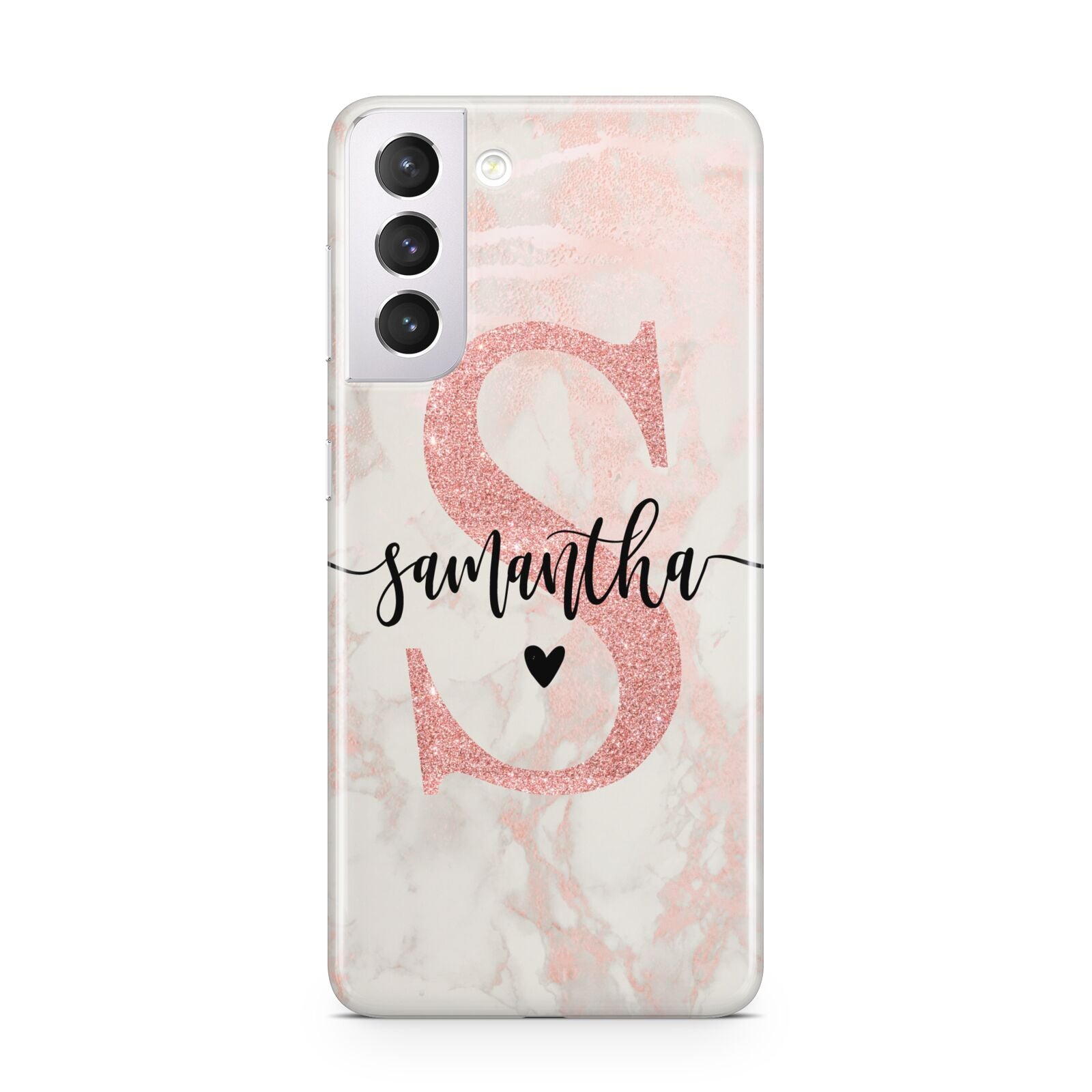 Pink Marble Glitter Monogram Personalised Name Samsung S21 Case