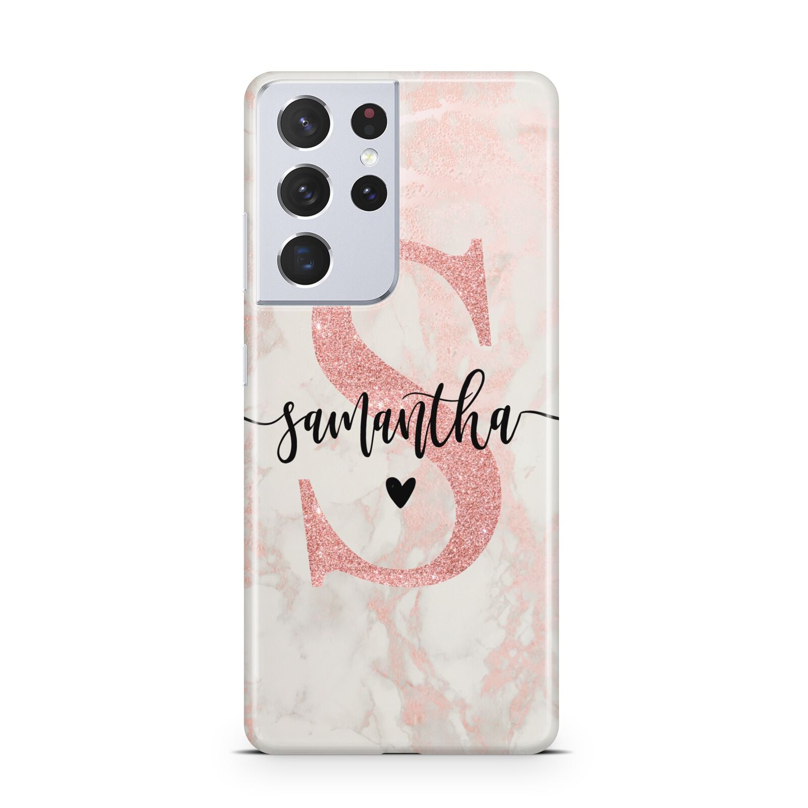 Pink Marble Glitter Monogram Personalised Name Samsung S21 Ultra Case