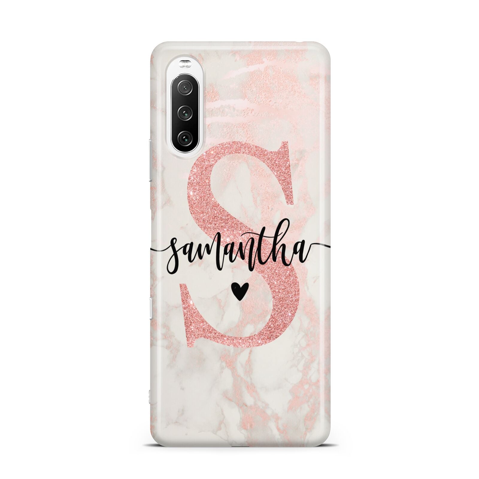 Pink Marble Glitter Monogram Personalised Name Sony Xperia 10 III Case