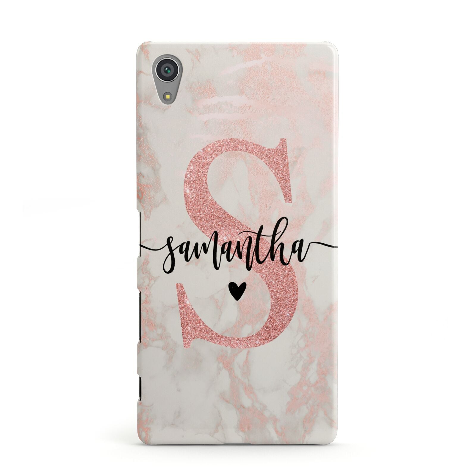 Pink Marble Glitter Monogram Personalised Name Sony Xperia Case