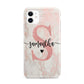 Pink Marble Glitter Monogram Personalised Name iPhone 11 3D Tough Case