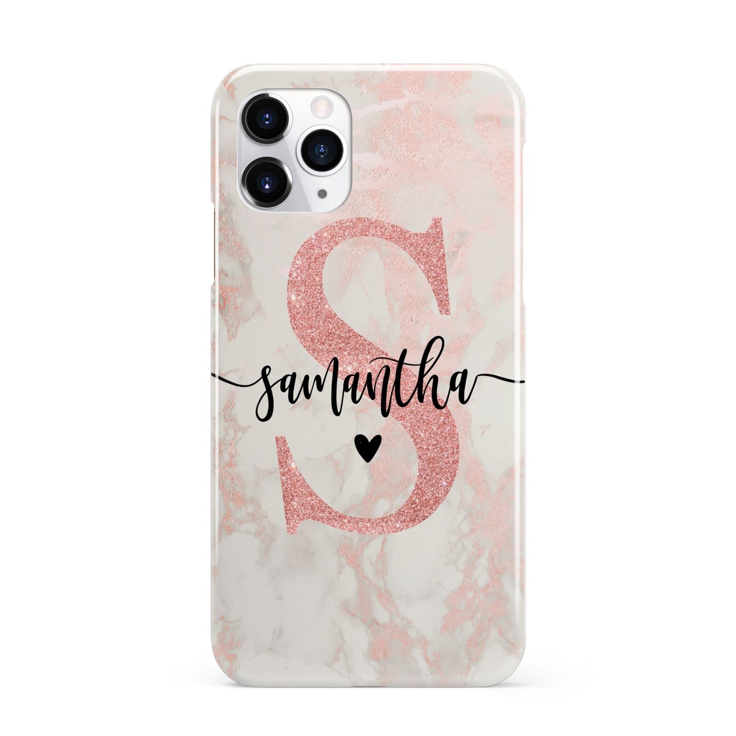 Pink Marble Glitter Monogram Personalised Name iPhone 11 Pro 3D Snap Case