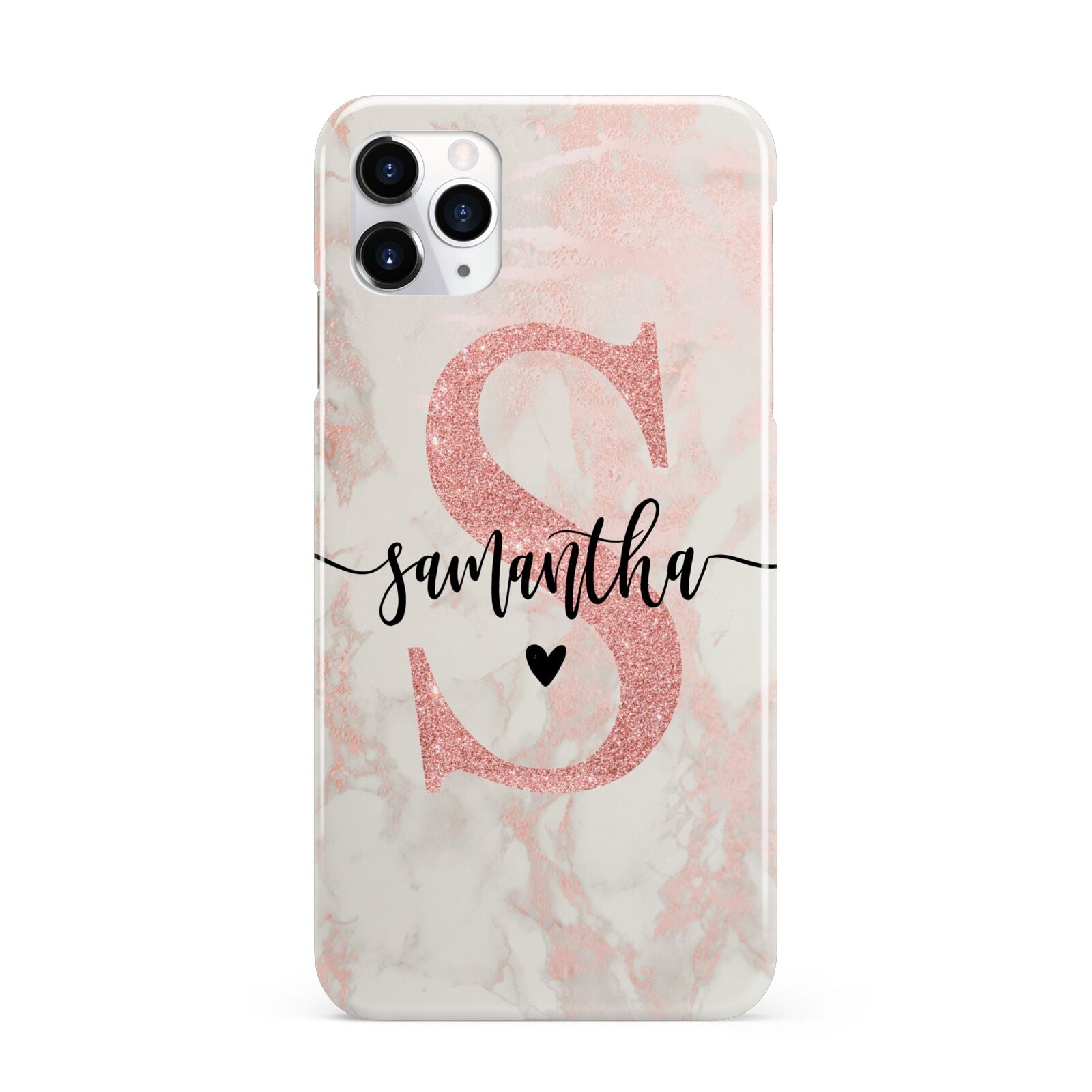 Pink Marble Glitter Monogram Personalised Name iPhone 11 Pro Max 3D Snap Case
