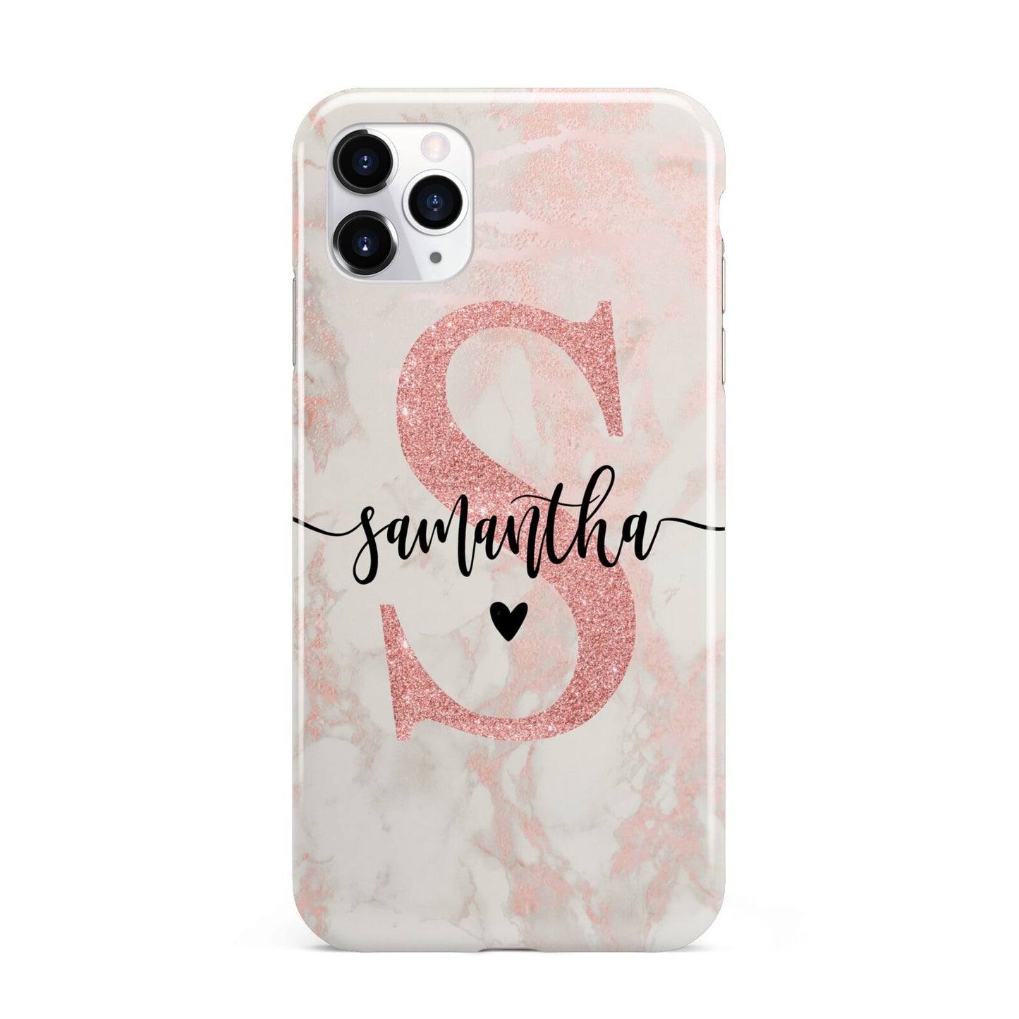 Pink Marble Glitter Monogram Personalised Name iPhone 11 Pro Max 3D Tough Case