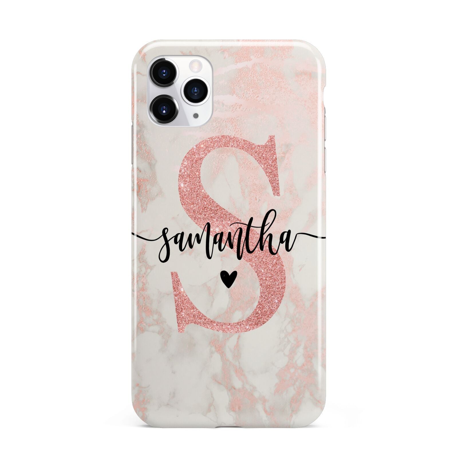 Pink Marble Glitter Monogram Personalised Name iPhone 11 Pro Max 3D Tough Case