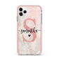 Pink Marble Glitter Monogram Personalised Name iPhone 11 Pro Max Impact Pink Edge Case