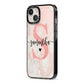 Pink Marble Glitter Monogram Personalised Name iPhone 13 Black Impact Case Side Angle on Silver phone