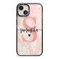 Pink Marble Glitter Monogram Personalised Name iPhone 13 Black Impact Case on Silver phone