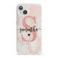 Pink Marble Glitter Monogram Personalised Name iPhone 13 Clear Bumper Case