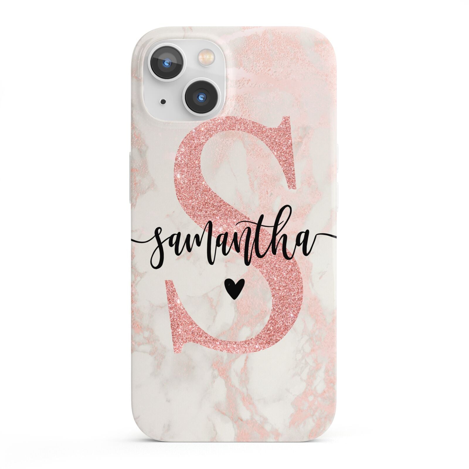Pink Marble Glitter Monogram Personalised Name iPhone 13 Full Wrap 3D Snap Case