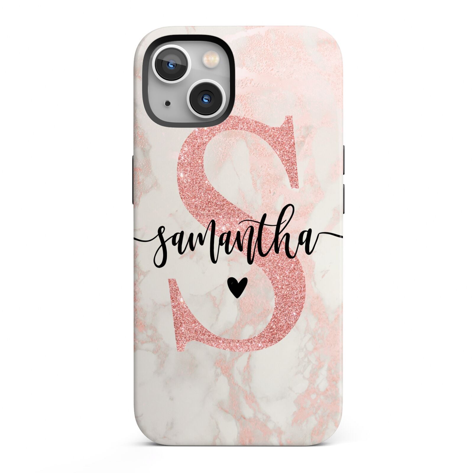 Pink Marble Glitter Monogram Personalised Name iPhone 13 Full Wrap 3D Tough Case