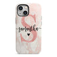 Pink Marble Glitter Monogram Personalised Name iPhone 13 Mini Full Wrap 3D Tough Case