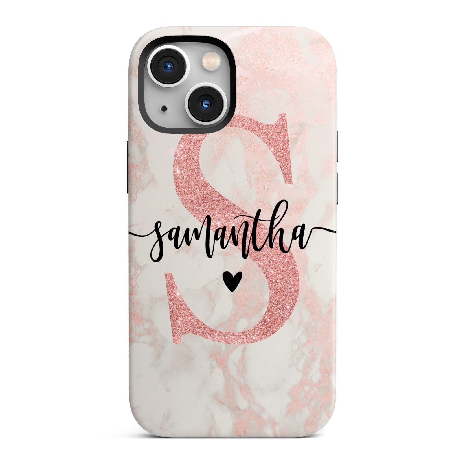 Pink Marble Glitter Monogram Personalised Name iPhone 13 Mini Full Wrap 3D Tough Case