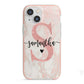 Pink Marble Glitter Monogram Personalised Name iPhone 13 Mini TPU Impact Case with Pink Edges