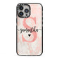 Pink Marble Glitter Monogram Personalised Name iPhone 13 Pro Max Black Impact Case on Silver phone