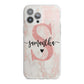 Pink Marble Glitter Monogram Personalised Name iPhone 13 Pro Max TPU Impact Case with White Edges