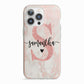 Pink Marble Glitter Monogram Personalised Name iPhone 13 Pro TPU Impact Case with Pink Edges