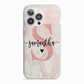 Pink Marble Glitter Monogram Personalised Name iPhone 13 Pro TPU Impact Case with White Edges