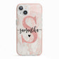 Pink Marble Glitter Monogram Personalised Name iPhone 13 TPU Impact Case with Pink Edges
