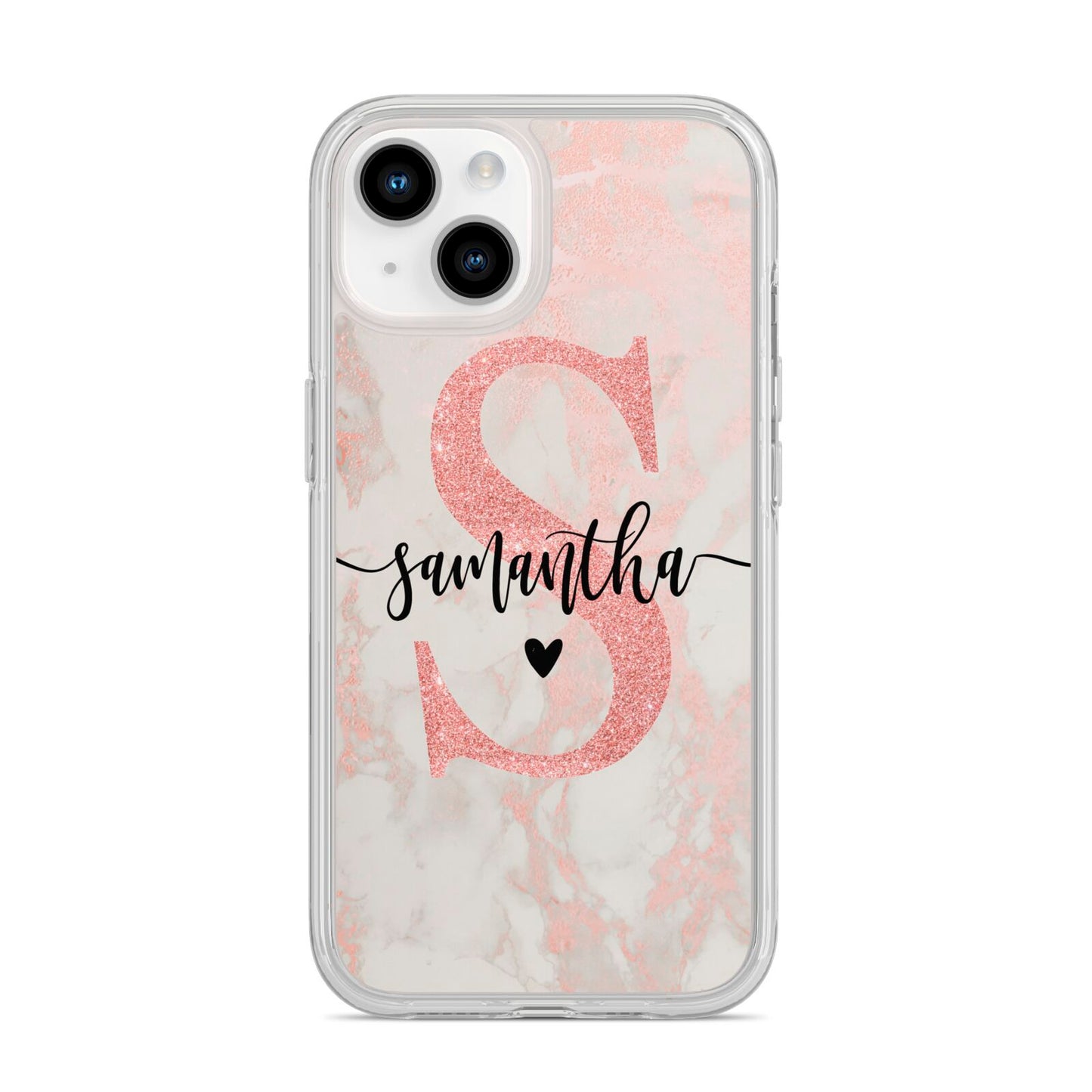 Pink Marble Glitter Monogram Personalised Name iPhone 14 Clear Tough Case Starlight