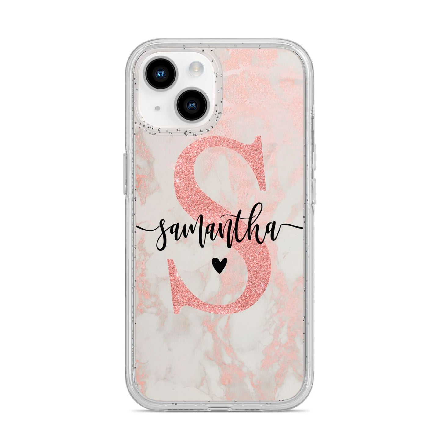 Pink Marble Glitter Monogram Personalised Name iPhone 14 Glitter Tough Case Starlight