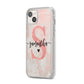 Pink Marble Glitter Monogram Personalised Name iPhone 14 Plus Clear Tough Case Starlight Angled Image
