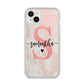 Pink Marble Glitter Monogram Personalised Name iPhone 14 Plus Clear Tough Case Starlight