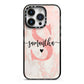Pink Marble Glitter Monogram Personalised Name iPhone 14 Pro Black Impact Case on Silver phone