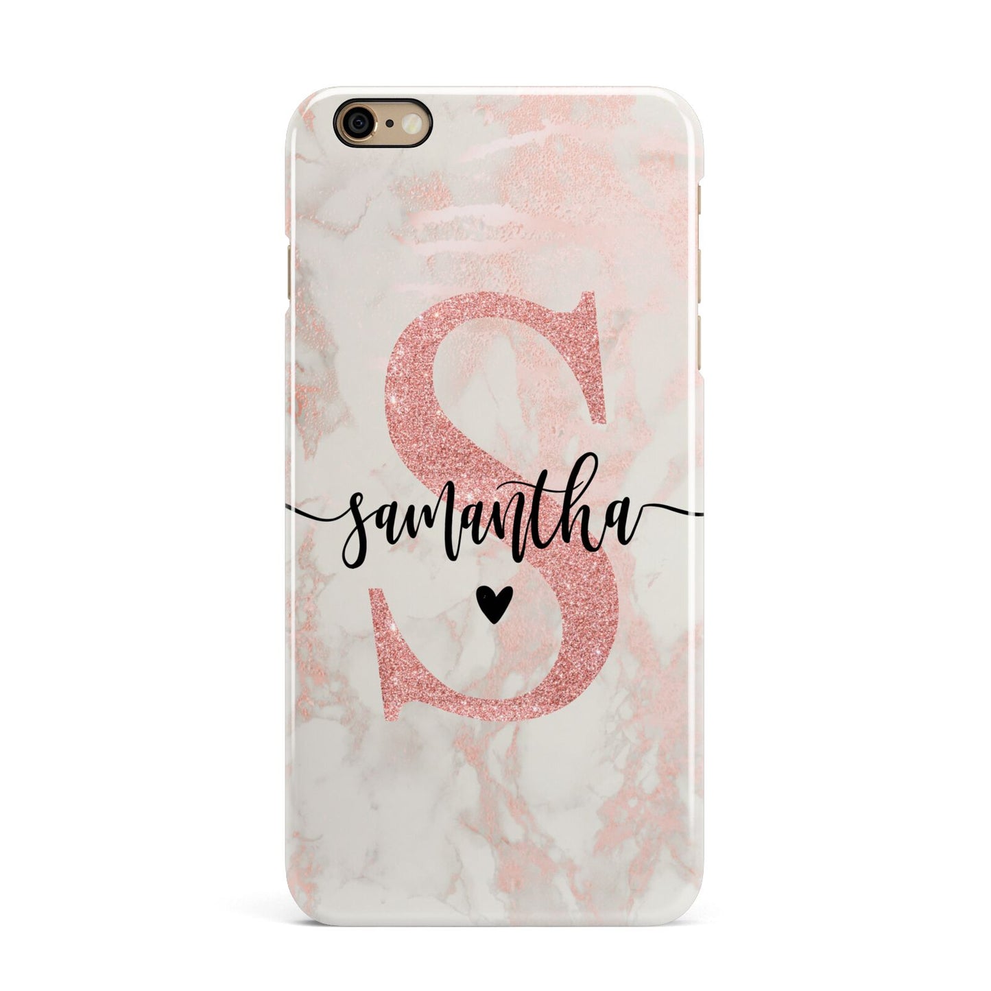 Pink Marble Glitter Monogram Personalised Name iPhone 6 Plus 3D Snap Case on Gold Phone