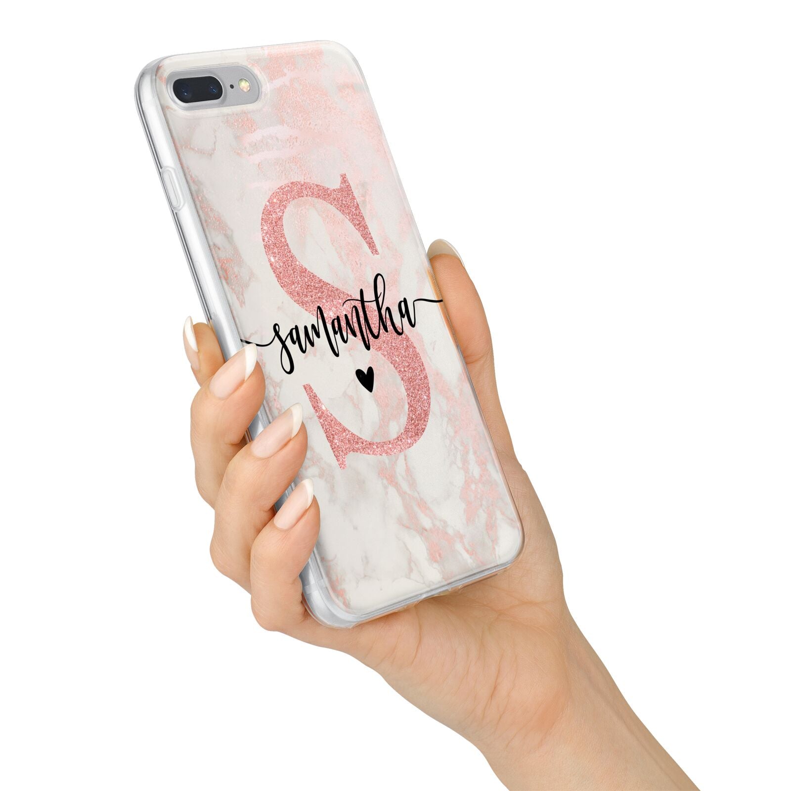 Pink Marble Glitter Monogram Personalised Name iPhone 7 Plus Bumper Case on Silver iPhone Alternative Image