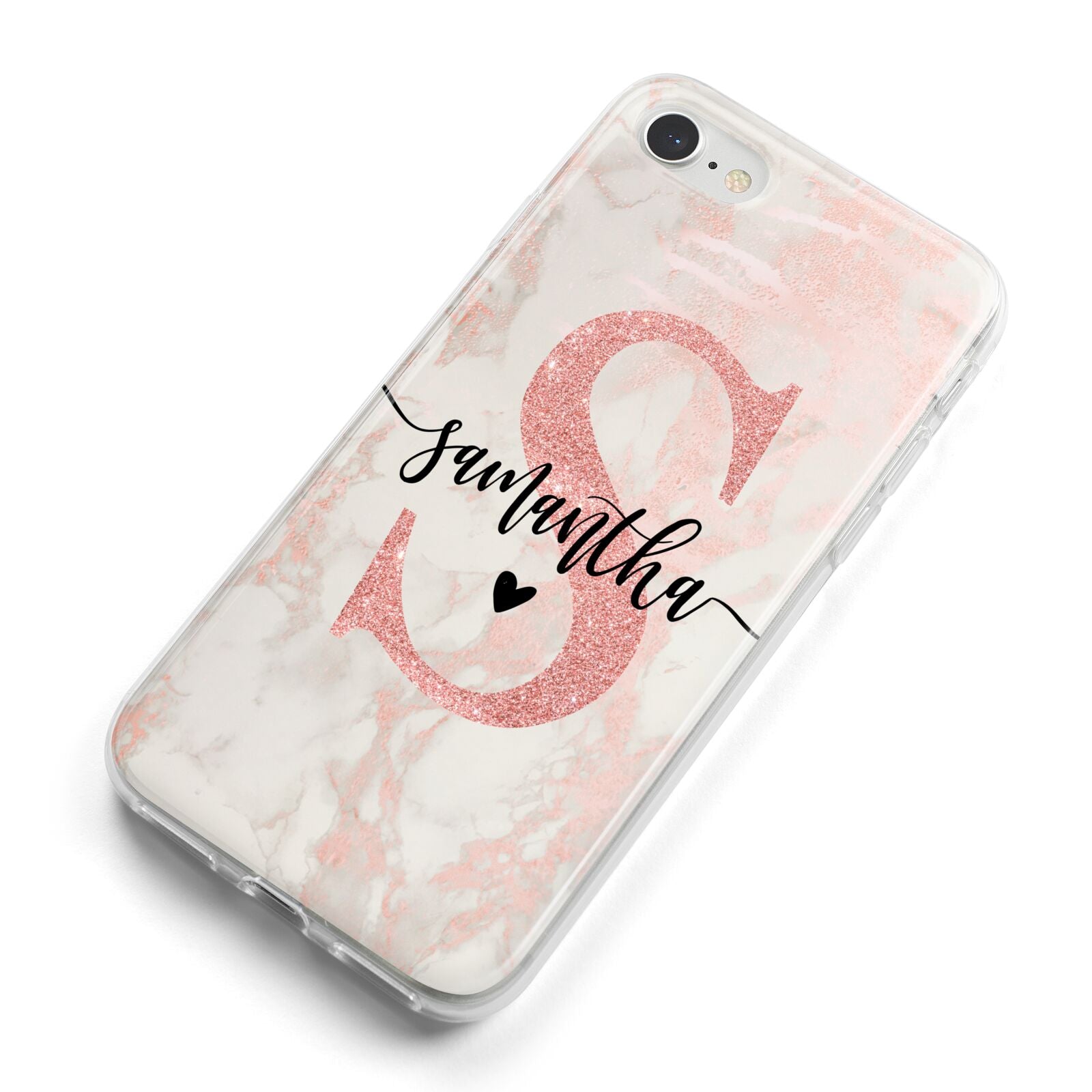 Pink Marble Glitter Monogram Personalised Name iPhone 8 Bumper Case on Silver iPhone Alternative Image