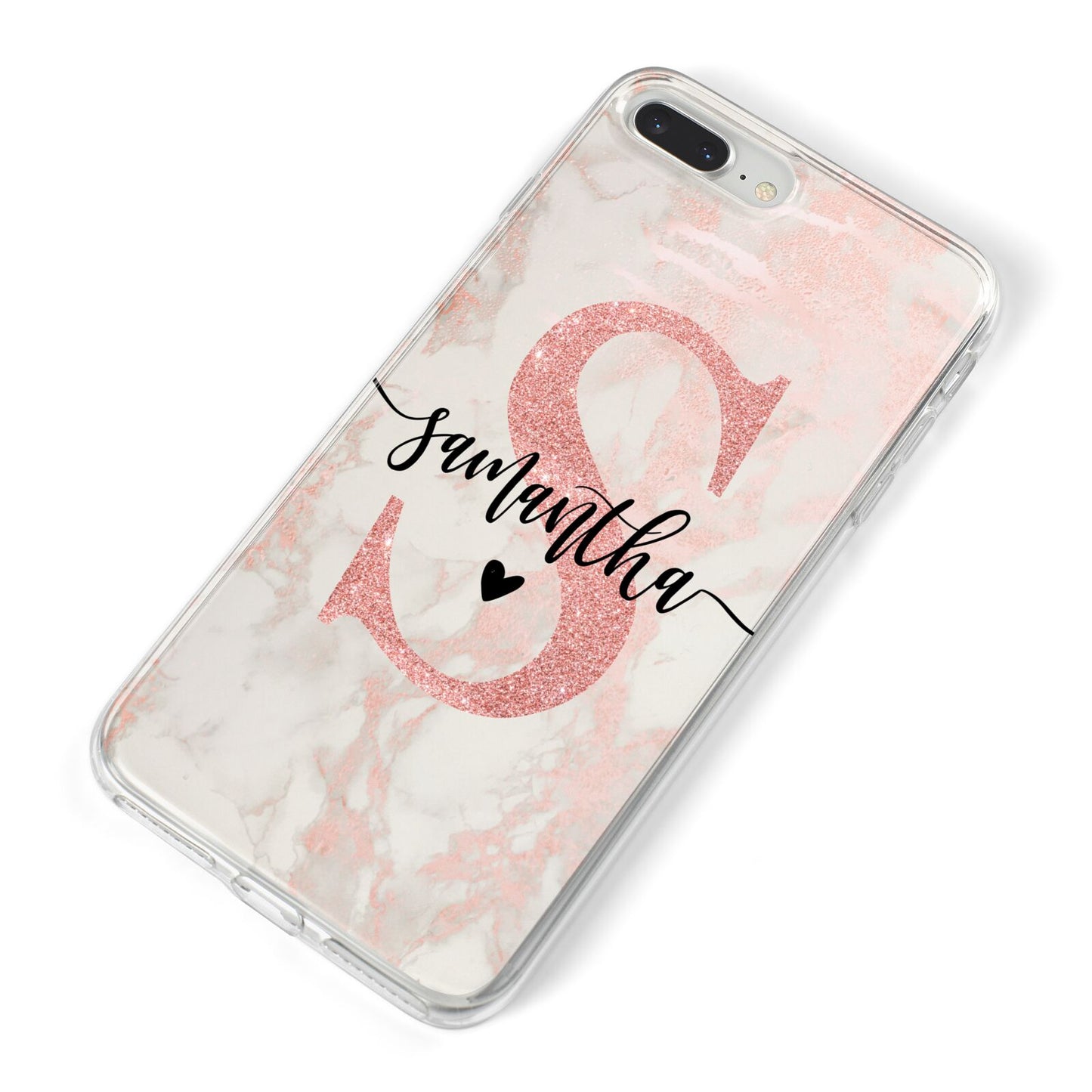 Pink Marble Glitter Monogram Personalised Name iPhone 8 Plus Bumper Case on Silver iPhone Alternative Image